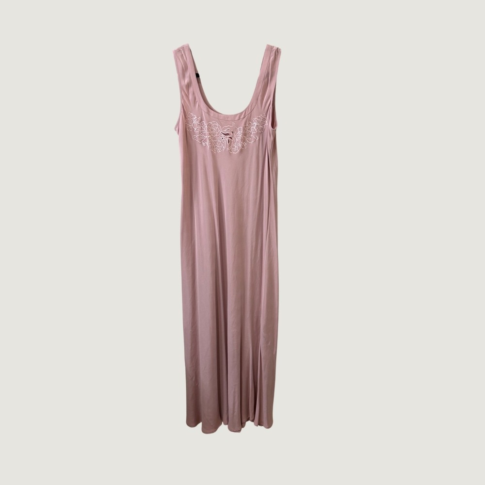 Soft Surroundings Pink 100% Silk‎ Embroidered Eyelet Maxi Dress Sleeveless Sz M